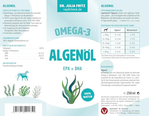 napfcheck Algenöl – Omega-3 – für Hunde - 250 ml