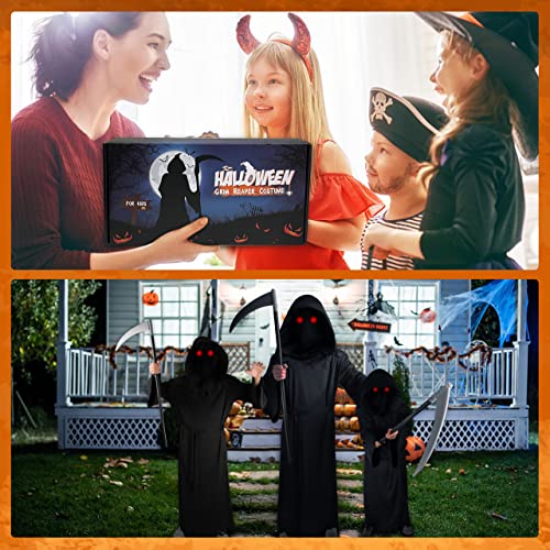 Ananbros Halloween Grim Reaper Costume Kids Adult With Red Glowing Eyes And Scythe, Scary Halloween Phantom Costumes For Women Men Adults Death Costume #TOP4