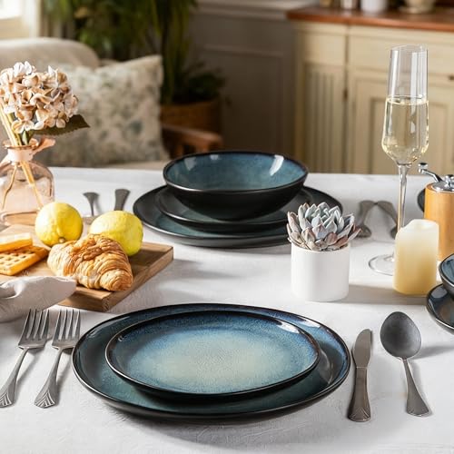 Image of AmorArc Ceramic Dinnerware Sets for 8, 24Pcs Plates and Bowls Sets Dishes | Stoneware Handmade Reactive Glaze Dinner Set, Highly Scratch Resistant | Dishwasher & Microwave Safe Dishware
