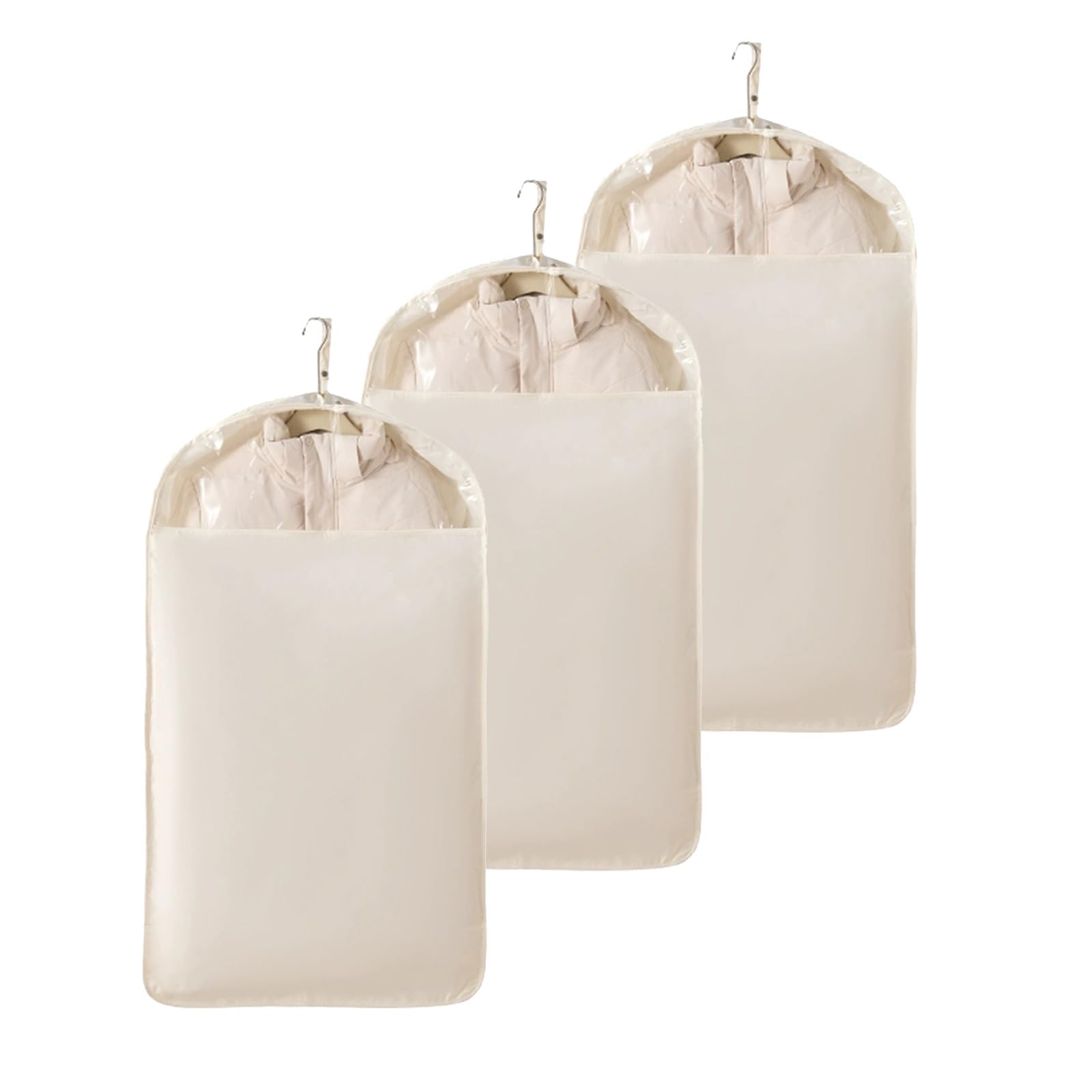 Fundas Ropa Armario, Fundas para Abrigos con Abertura Inferior, Ventana Ampliada, para Abrigos de Algodón, Suéteres y Chaquetas de Plumas(Beige,58x90cm/23x35in)