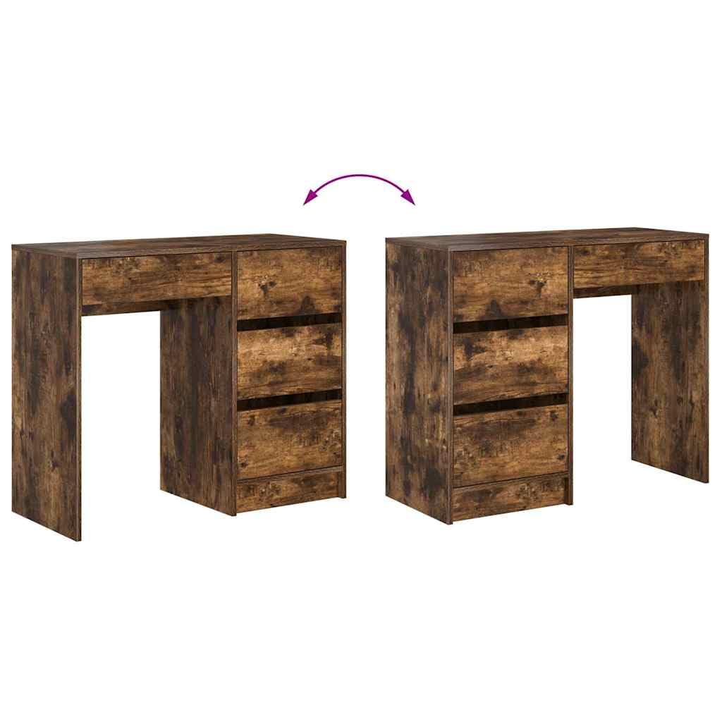 Scrivania in legno di rovere affumicato, 90 x 37,5 x 75 cm, con cassetto, moderna scrivania da ufficio per home office e gaming, con molto spazio e stabile tavolo per PC