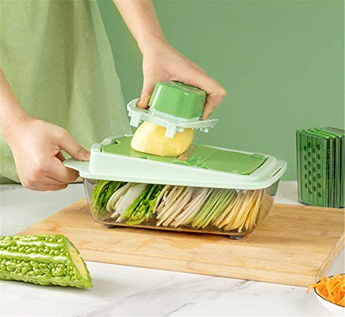 Gemiseschneider mit 5 Klingen,Edelstahl Gemüseschneider,Tränenfrei Zwiebeln schneiden Handschutz, Frischhaltedose,für Tomaten, Zwiebeln, Käse,