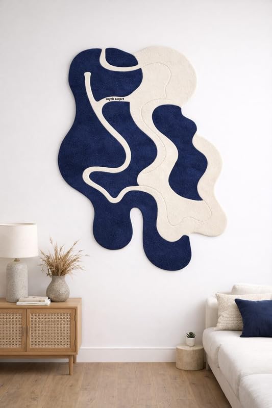 Image of Irregualr Shape Hand Tufted Carpet Pure Soft Wool Non Slip & Durable Easy to Clean Floor Area Rug Modern Design Carpet for Living Room 5X8 Feet (150x240 cm)