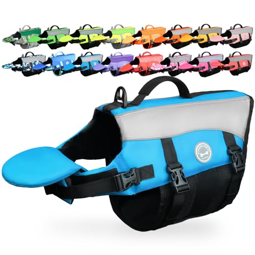 VIVAGLORY Front Float Dog Life Vest, Dog Life Jacket for Swimming & Boating, Swimming Vest with Chin Float & Handle, Ripstop & Buoyancy for Puppy Doggy, XXS, Blue