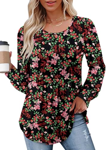 BETTE BOUTIK Long Sleeve Shirts for Women Fall Tops Dressy Blouses Crewneck Tunic Tops for Leggings S-3XL