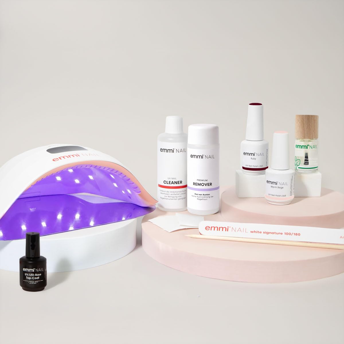 Emmi Nail Shellac Nagelpflege Set mit UV/LED Lichthärtungsgerät, Base & Top Coat, 2 Farben, Komplett-Set - Starter Set UV Nagellack mit LED Lampe Seashell (Seashell)