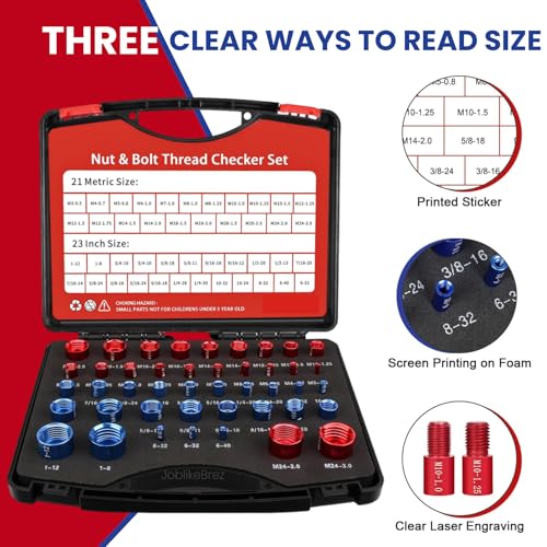Image of Thread Checker, 44pcs Nut and Bolt Thread Checker, 23 SAE & 21 Metric Box Set Thread Gauge, Nut and Bolt Identifier Gauge Suitable for Size Checker of Bolts or Nuts in Narrow Areas