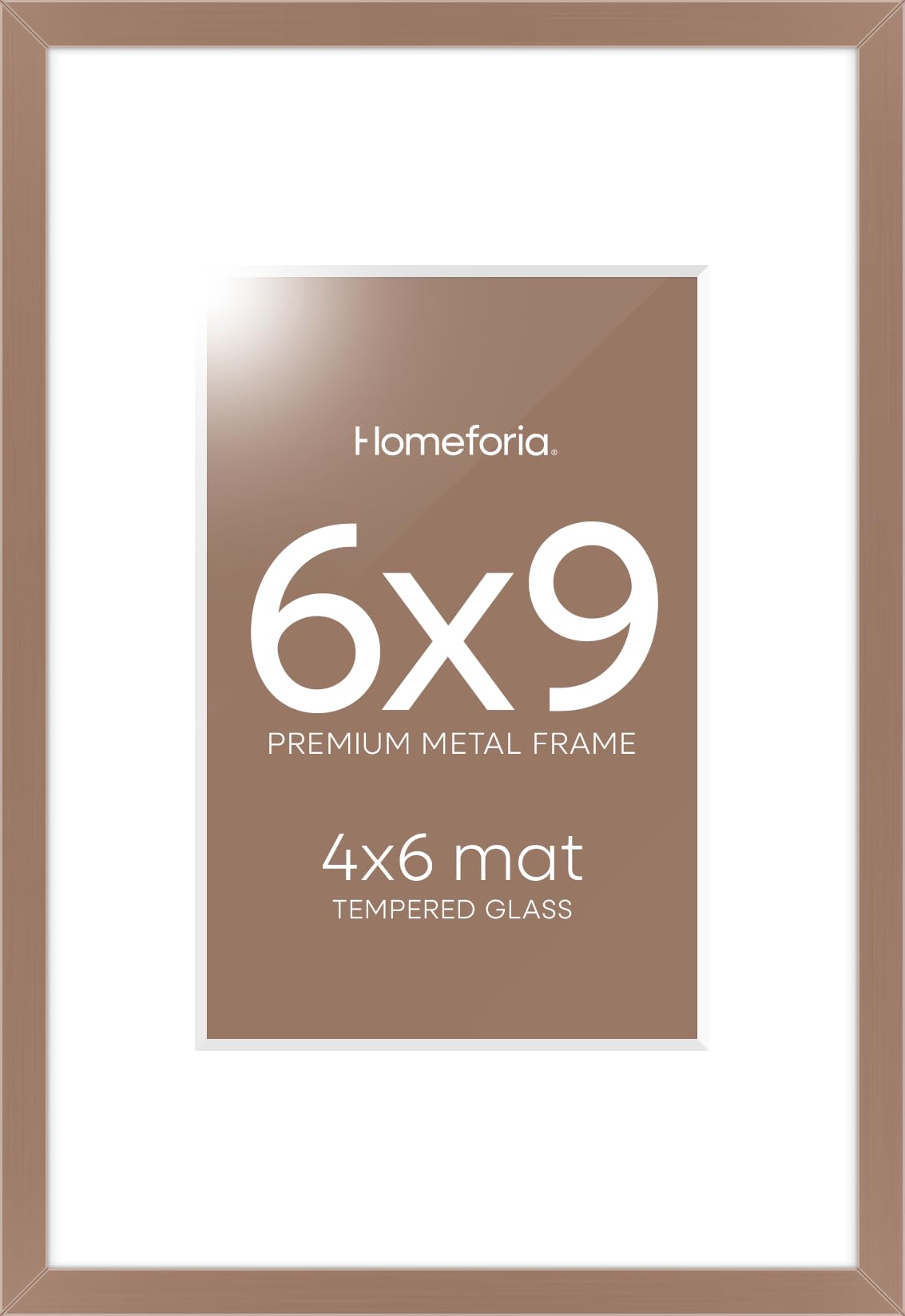 Homeforia 6x9 Mocha Picture Frame, High-End Metal, 4x6 Mat, Glass | High End Aluminum, Tempered Glass, Acid-Free 4x6 Removable Mat, 6x9 in Edge-to-Edge Display 9x6, Wall Kit, Set Of 1
