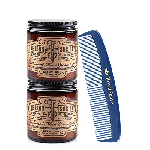 The Iron Society Firm Hold Pomade - 2 Pack Pomades + RoyalShave Unbreakable Comb Set!