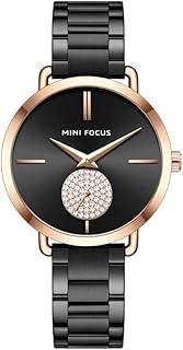 ساعة ميني فوكس مرصعة بالماس للنساء (اسود)، تناظري