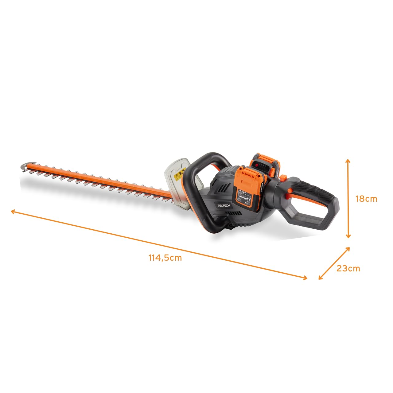 FUXTEC 40V Akku Heckenschere FX-E2HSSET • 61cm Schnittlänge • 26 mm Schnittstärke • 2X 20V Li-Ion Akku • Drehbarer Griff • Elektrische Bremse • Heckentrimmer für Sträucher und Hecken