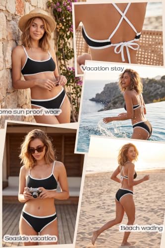 Image of Beautikini Period Spaghetti Straps Bikini Swimwear Bathing Suit for Women | Leakproof Bathing Suit,Removable Pads,Tie Back Spaghetti Straps,4-Layer Leak Proof Lining,Bikini Top and Low Waist Bottoms