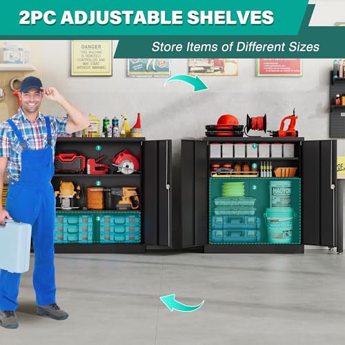 Image of SISESOL Small Metal Storage Cabinet with Doors and Shelves,36 inch Black Locking Garage Cabinet,Lockable Short Steel Cabinets for Home,Office,Shop,Garage