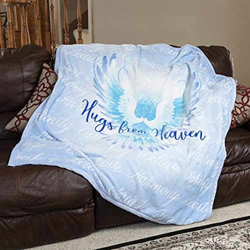 Hugs from Heaven Throw Blanket 50x60 - Memorial Sympathy Gift - Ultra Soft Plush Fuzzy Velvet Mink All Season Comfort Blanket Blue