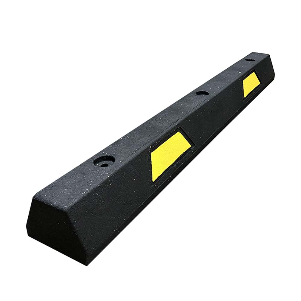 Plasticade4’ Rubber Car Parking Stop - Maintenance Free, Embedded Yellow Reflective Stripes for Added Visibility and Pre-Drilled Holes for Easy Installation, Made in The USA