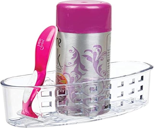 iDesign Basic Suction Shower Shelf, Shower Organiser without Drilling, Made of Plastic, Clear, X-Small