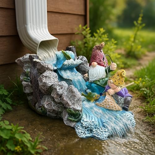 Gollum Splash Block – Decorative Resin Downspout Diverter & Water Feature, 11.4” x 6.3” x 6.9”, Durable Rainwater Drainage Statue for Garden, Patio, Yard, Pond or Aquarium, Outdoor Dwarf Gutter Décor