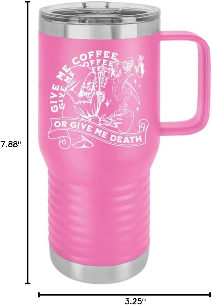 Give Me Coffee or Give Me Death 20 oz. Coffee Travel Tumbler, Pink Vacuum Insulated Double Wall Mug, Handle & Slider Lid, For Hot & Cold Beverages. Sweat Resistant & Travel Friendly! - Image 4