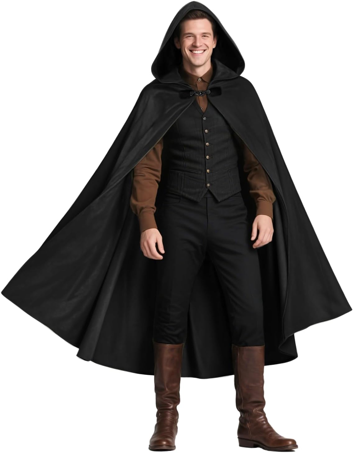 Product image of Medieval Hooded Cloak Halloween Renaissance Cape with hood Wizard Costume Sorcerer Cosplay Witch