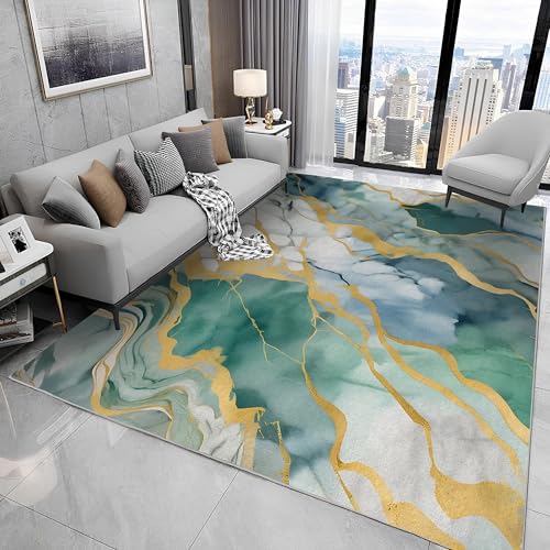 カーペット 大理石模様 160x160 正方形 抽象グリーンゴールド カーペット 1畳 洗濯機で洗える 滑らない 絨毯 薄い カシミヤラグ ホットカーペット床暖房対応 じゅうたん 防ダニ おしゃれ オールシーズン QE 28