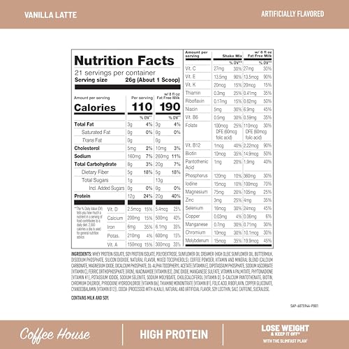 SlimFast High Protein Latte Bundle, Caffeine, 20g Protein, Vanilla Latte Meal Replacement Powder, 21 Servings + Mocha Latte Protein Shake, Meal Replacement Shake Ready to Drink, 11 Fl Oz (Pack of 12)