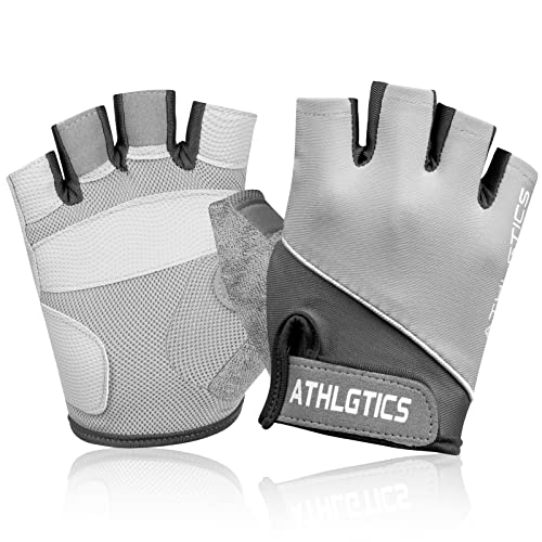 flintronic Sports Fahrradhandschuhe, Anti-Rutsch-Stoßdämpfende Halbfinger Fitness Handschuhe, Mountain Road Bike Handschuhe, Atmungsaktive Trainingshandschuhe mit Mikrofasergewebe, Grau-L