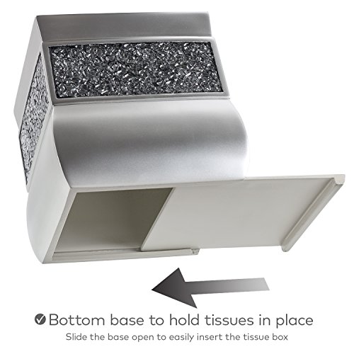 Image of Crackled Glass Silver Square Resin Tissue Box Cover with Bottom Slider
