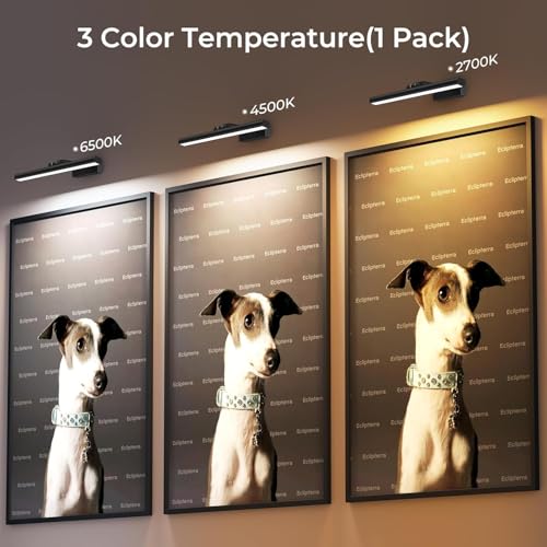 Image of Wireless Picture Lights for Wall, Battery Operated Wall Light for Painting Rechargeable CCT Rotatable 16in Art Gallery Light with Remote Dimmable Timer for Artwork Frame Display Dartboard