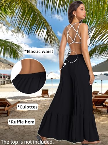 Kaei&Shi Women Casual Palazzo Loose Pants,Flowy Ruffle Wide Leg Baggy Pant Summer4
