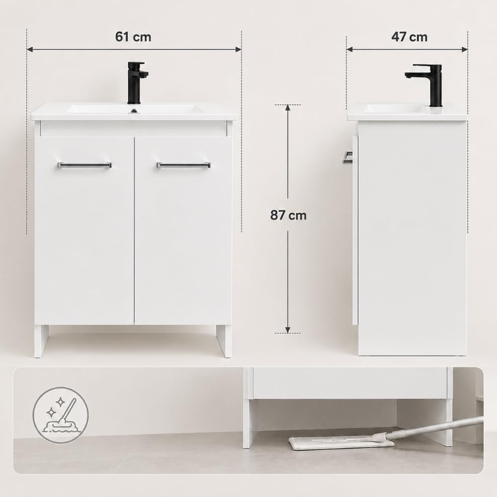 Meuble Sous Vasque Blanc avec Lavabo 60 x 87 x 46 cm - Salle de Bain