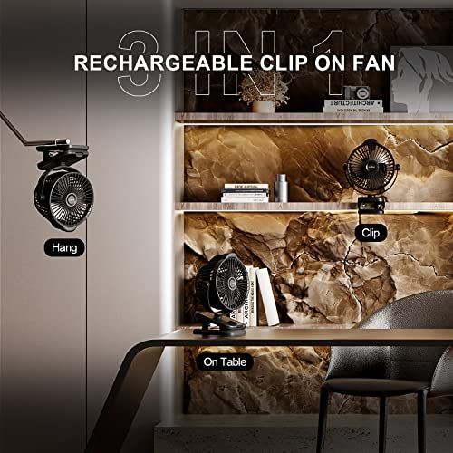 Small Clip On Fan With Remote Control | 8000Mah Battery | 5 Speeds | 5" Portable Rechargeable Mini Desk/Table Fan For Baby Stroller, Outdoor Camping, Tent, Desktop, Bedroom, Living Room, Office, Dorm #TOP2