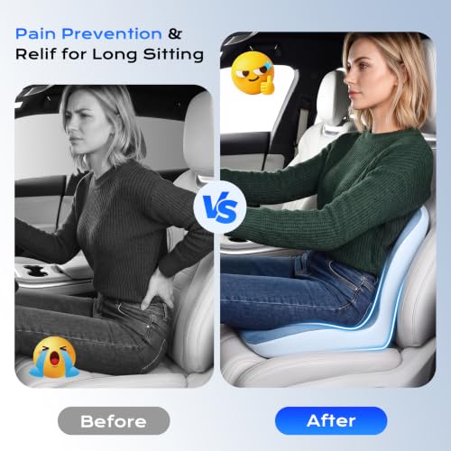 Image of Coverado Car Seat Cushion and Lumbar Support Pillow One Piece, Memory Foam Ergonomic Back Support Driving Seat Cushion for Back Pain, Non-Slip Washable Cushion for Car, Driver, Office
