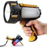 Seyxicnor Faretto ricaricabile da 1650 lm e 900 m con potente torcia da 13000 mAh, impermeabile IP67, luce di ricerca portatile per caccia/campeggio/emergenza, regalo per papà con spia rossa e blu
