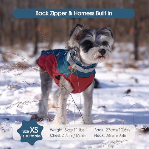 Image of FUAMEY Dog Coat for Large Dogs, Fleece Dog Winter Jacket with Harness | Puppy Cold Weather Coats Reflective Pet Puffer Vest with Zipper Water-Resistant Warm Dogs Snowsuit Windproof Dark Blue XL