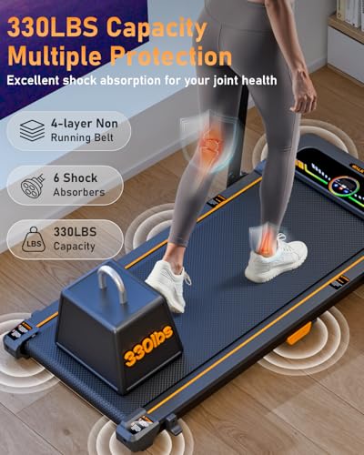 Image of Walking Pad Treadmill, WALKWAKE 8% Incline Walking Pads, Compact Under Desk Treadmill for Home, 330lb Capacity 2.5HP Running Machine for Walking Jogging with LED Display, Red Black