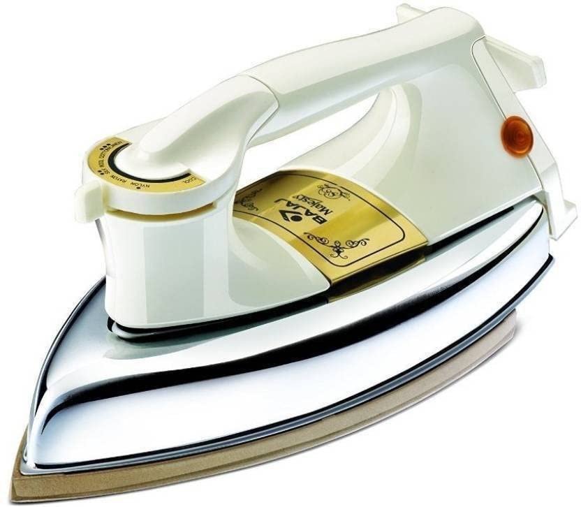 Bajaj Stainless Steel 1.5Kg Heavy Weight Instant Heat Gold Plate Coated Non Stick 1000 Watts Dry Iron (White)