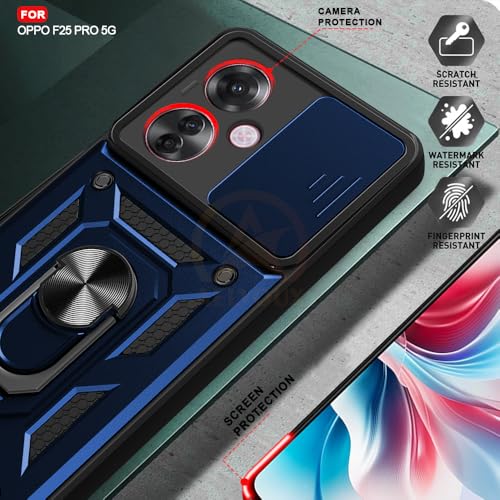 Image of Armor Bumper Back Cover Case for Oppo F25 PRO 5G | Rotating Camera Cover, Ring Holder & Kickstand | Heavy Duty & 360 Degree Protection Oppo F25 PRO 5G Back Cover (Blue)