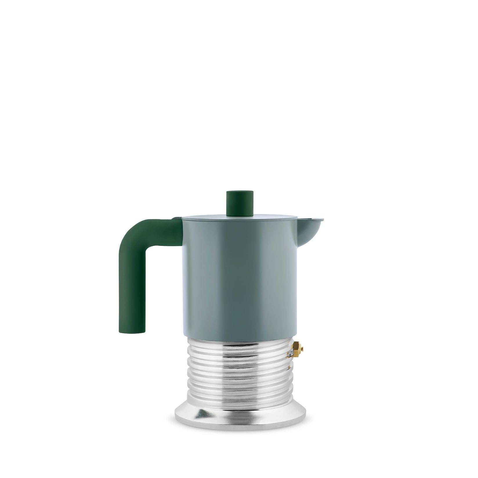 Alessi Cafetera espresso de 3 tazas de color verde, diseño creativo y funcional
