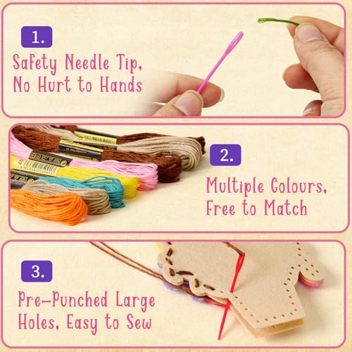 Image of Toylink DIY Sewing Kit for Kids Ages 4-12, 12 Dessert Felt Craft Kit with Pre-Punched Holes, Blunt Plastic Needles, Cotton Stuffing - First Sewing Kit STEM Learning Toys for Girls Boys Birthday Gift