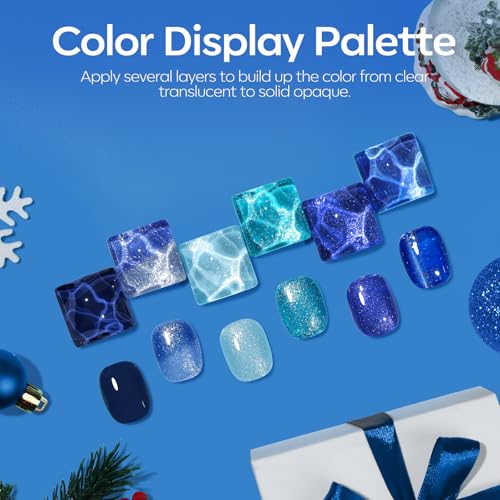 Image of modelones Cat Eye Gel Nail Polish Set Glitter 6Colors Blue
