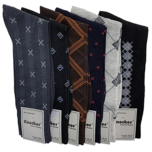 6 Pairs Knocker Mens Dress Socks Size 10-13 Crew
