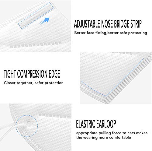 Yiderbo Kn95 Face Masks 50Pack, 5-Ply Breathable Disposable Face Mask Filter Efficiency≥95%, White #TOP3