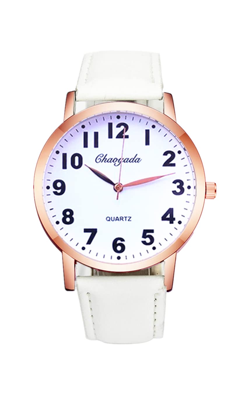 Mixe Women's Big Numbers Watches Fashion Leather Wrist Watch Casual Ladies Watch Irregular Clock White