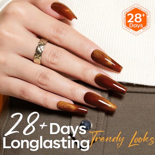 Image of modelones Cat Eye Gel Nail Polish, Glitter Brown Magnetic Nail Polish with Magnet Soak Off U V Winter Gel Polish Shimmer Nail Art Top Coat Manicure Salon DIY