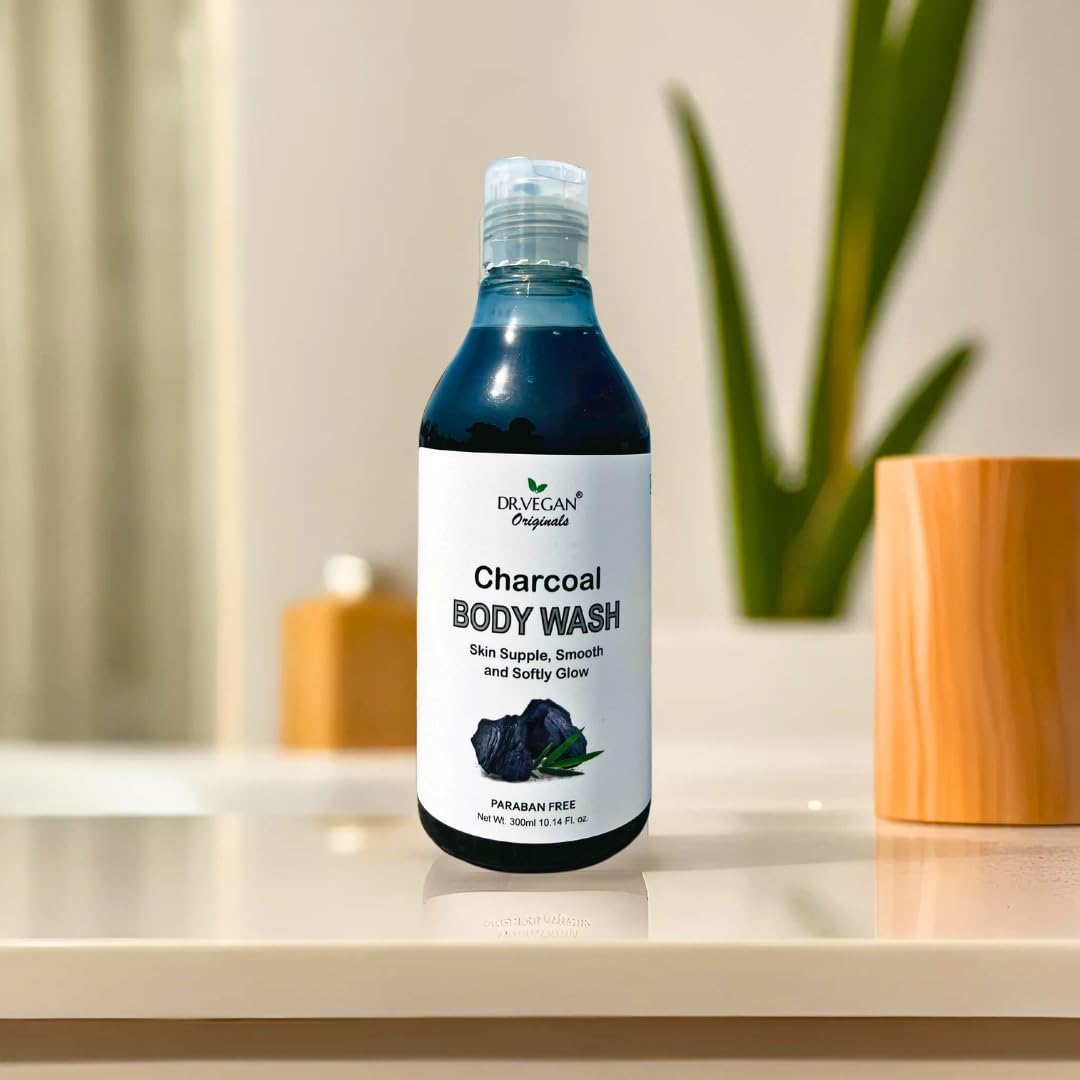 DR Vegan Originals Charcoal Body Wash | Removes Oil and Impurities, Reveals Bright Skin - 300 ml (Pack of 1)