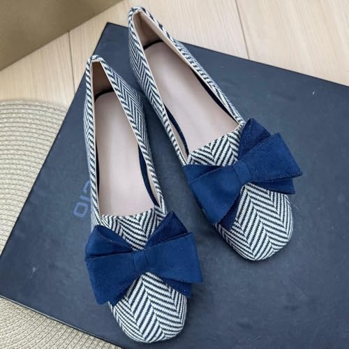 Image of WENJIAZHIZHI Square Toe Bow Ballet Slip-On | Classic Suede Finish,Chic Bow Detail,Effortless Everyday Style,Wedding Party Office,Plus Size Available