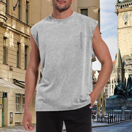 Image of Christian Gym Workout Tank Tops for Men Vintage Bible Verse Cross Graphic Sleeveless Muscle Shirts Acid Wash Tanks Top