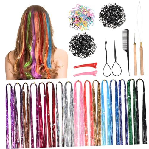 Extensions de cheveux brillantes Healvian avec élastiques pour tresses colorées