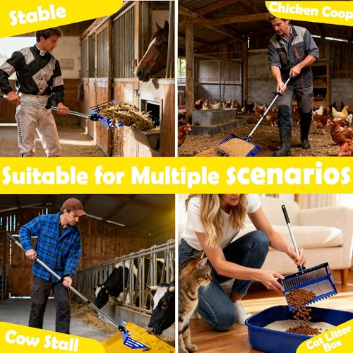 JOYANDRO Chicken Poop Scooper & Rake 2-in-1, 15" Extra Large Stainless Steel Litter Scoop, 21"-76" Adjustable Handle, Chicken Coop Cleaner for Sand, Pet Waste & Litter Sifting — view 4