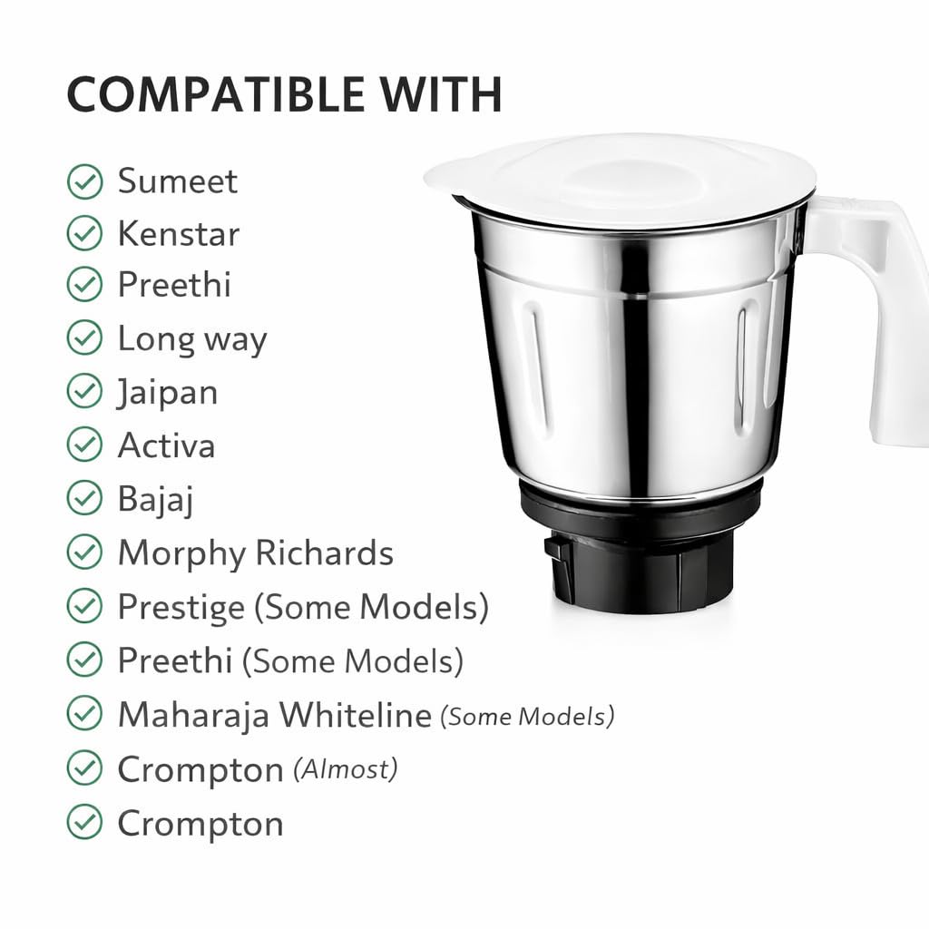 WONDER STAR Preeti Mixer Grinder Compatible Dry Jar 1000Ml ||Suitale For Preethi Mixer Grinder Popular,Zodiac, Blue Leaf,Eco Chef, Chef Pro&Many More||4 Teeth High Grade Nylon Coupler, 750 Watts — Amazon image 3